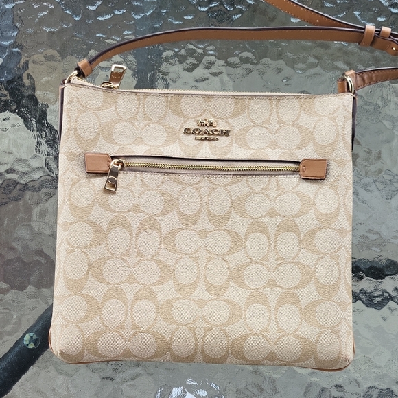 Coach Handbags - Coach Beige Signature Crossbody Bag